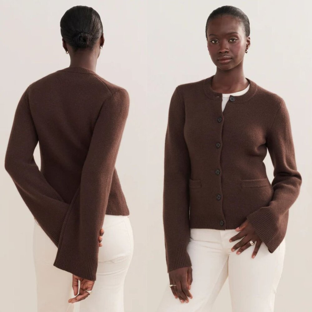 Jenni Kayne Cooper Cardigan Chocolate Brown Wool Cashmere Size S - Picture 11 of 12